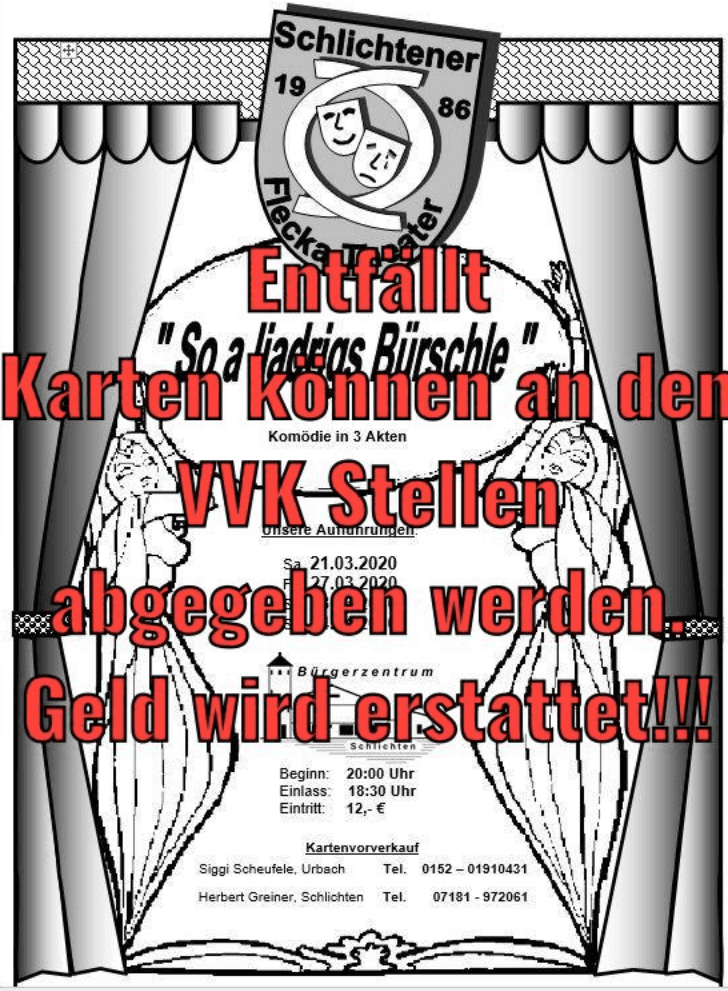 Absage Flecka-Theater und Einstellung Sportbetrieb