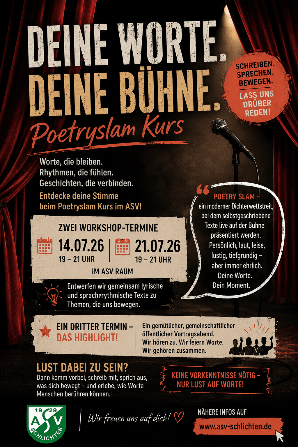 Poetry-Slam-Kurs beim ASV Schlichten – Deine Worte. Deine Bühne.